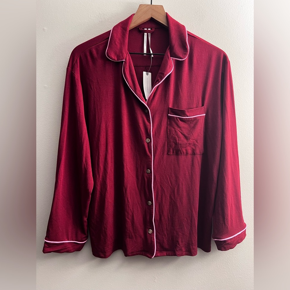 NWT Anthropologie Women's Button-Up Pajama Top Wine burgundy Modal oversized XXS